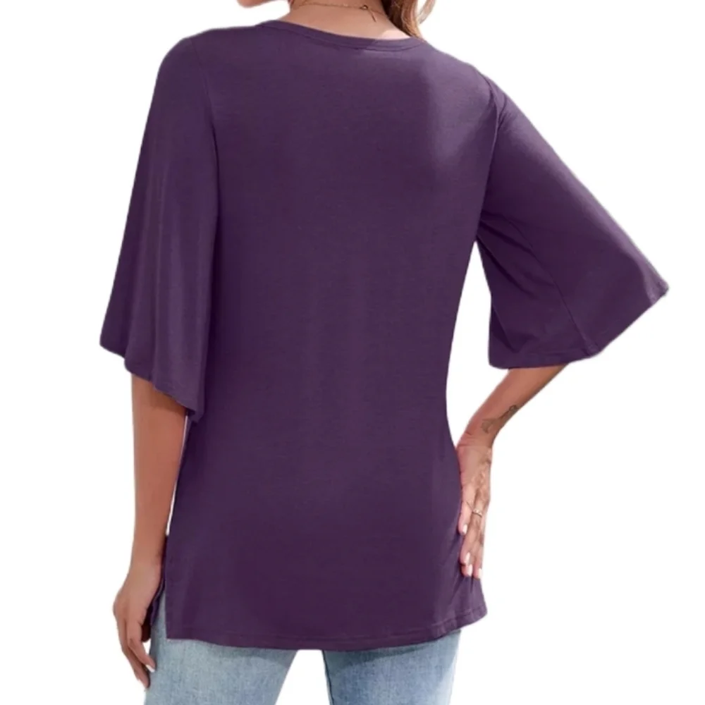 NWT Fashion Women's M V-Neck 3/4 Flutter/Bell Sleeve Lightweight Green Tunic Top